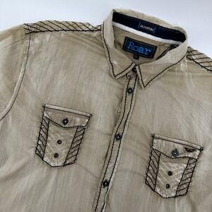 Roar‎ Signature Mens XL Tan Khaki Contrast Stitch Short Sleeve Shirt